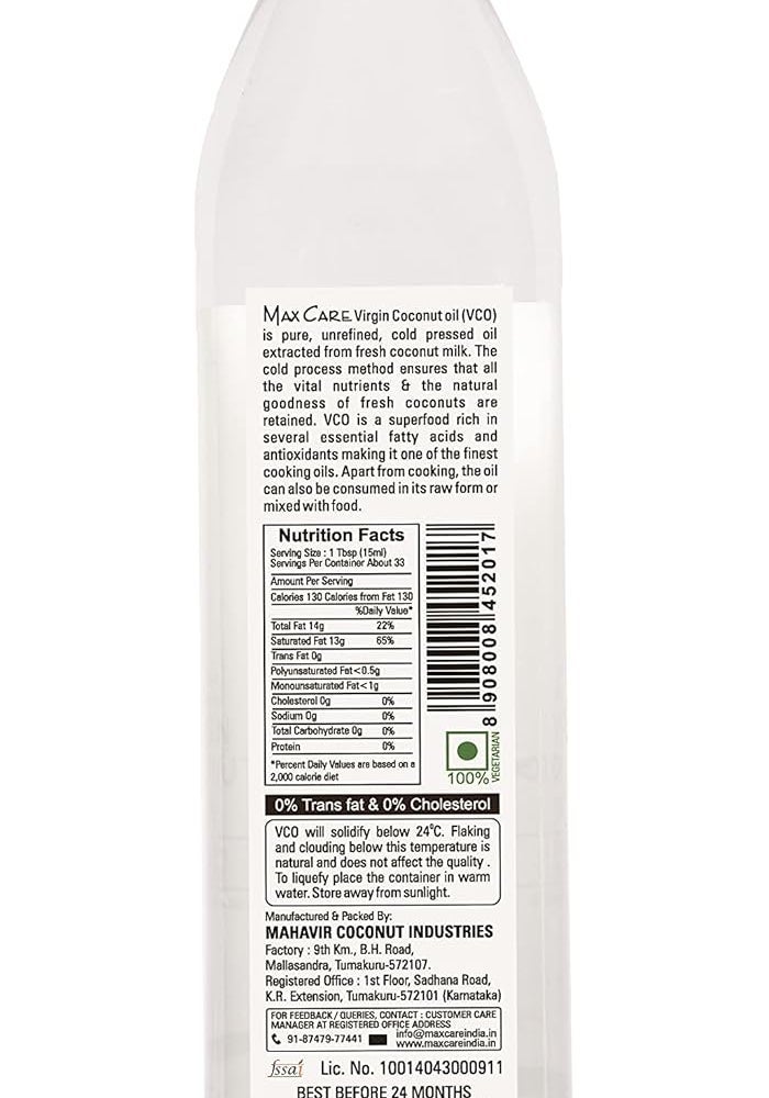 Max Care Cold Pressed Virgin Coconut Oil - 500ml - Image 2
